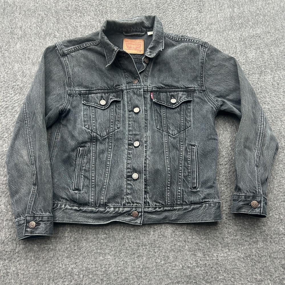 Levi's Womens Trucker Jacket Washed Black Denim Jean Size M Grunge Gorp Street